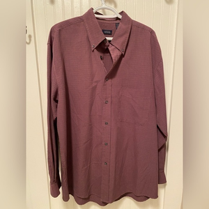 IZOD Mens Burgundy‎ Long Sleeve Shirt Casual Work Plaid Pocket